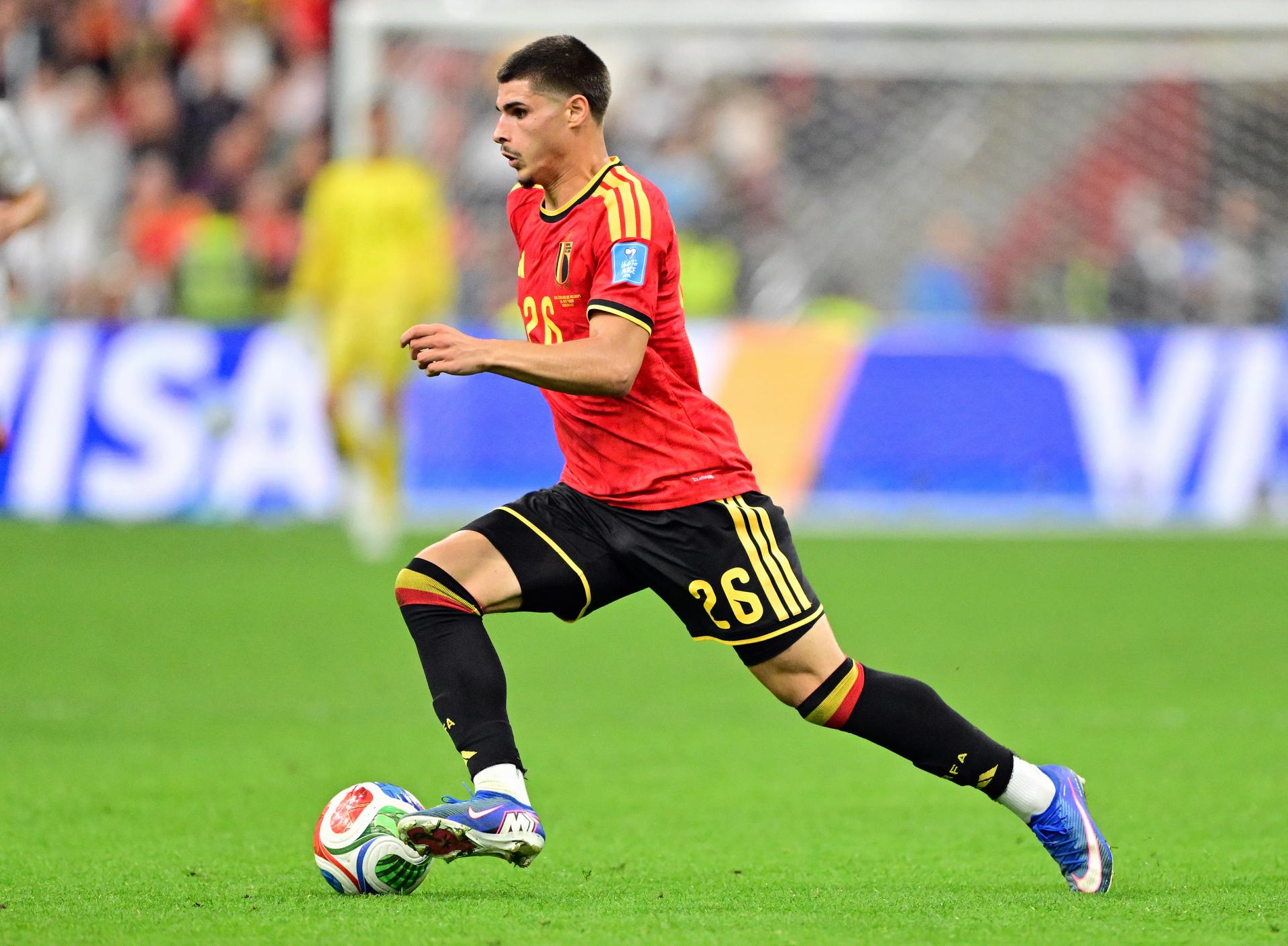 Belgium's Matias Fernandez-Pardo pictured in action with the ball during a soccer game between Belgian national team Red Devils and New Zealand, on Friday 26 June 2026, at the BC Place Vancouver stadium in Vancouver, Canada, the third game in the group stage of the FIFA World Cup 2026. The Diables Rouges - Rode Duivels were drawn into Group G. BELGA PHOTO DIRK WAEM