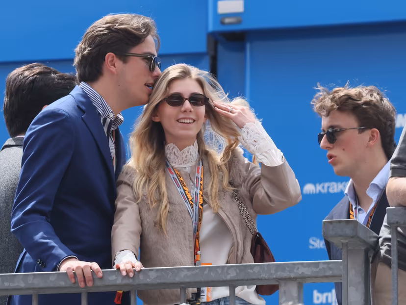 Prince Aymeric and his girlfriend Gersende Binet pictured at the Grand Prix F1 of Belgium race, in Spa-Francorchamps, Sunday 19 July 2026. The Spa-Francorchamps Formula One Grand Prix takes place this weekend, from July 17th to July 19th. BELGA PHOTO BENOIT DOPPAGNE