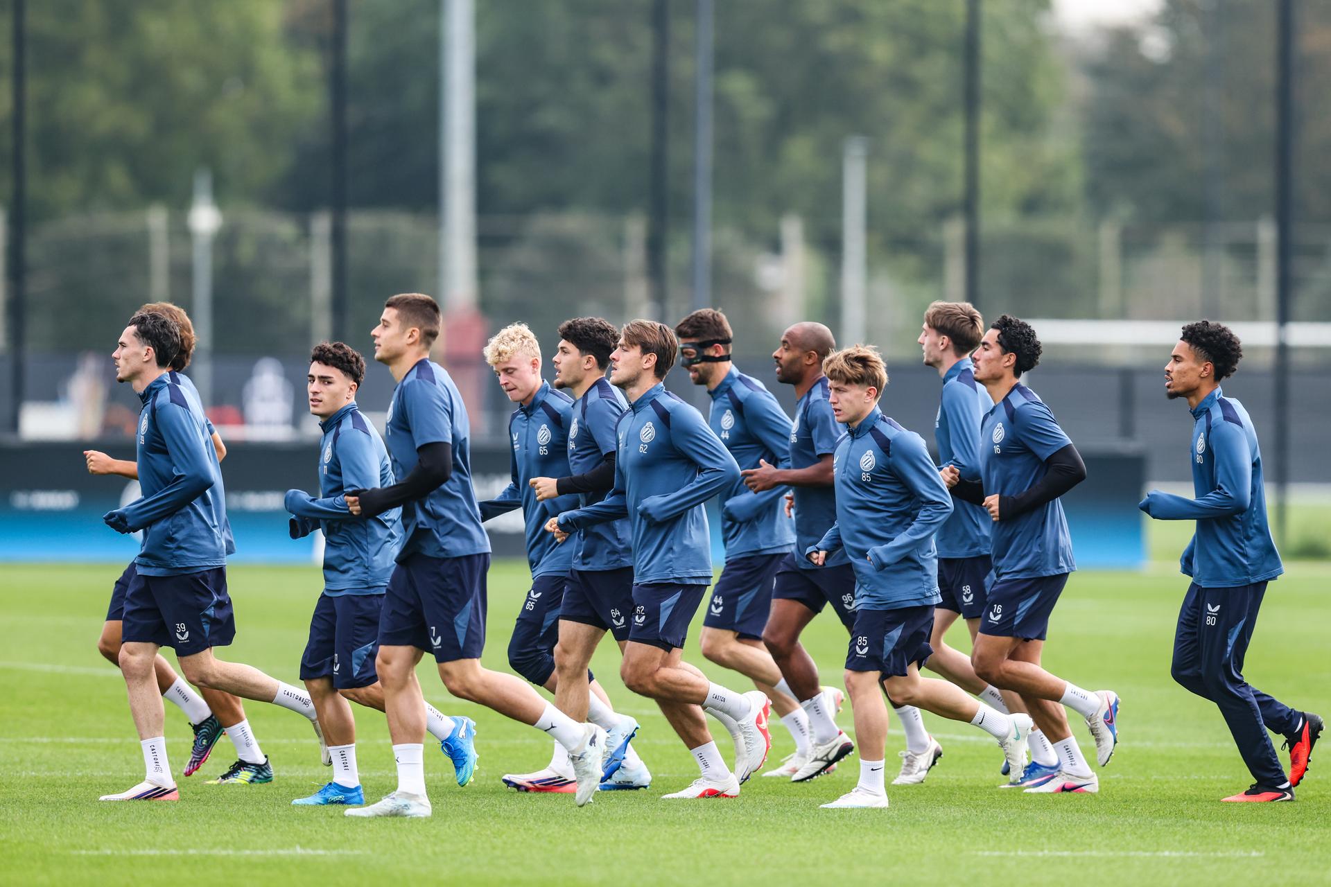 Club's players pictured during a training session of Belgian soccer team Club Brugge KV, Tuesday 20 October 2026 in Knokke-Heist. Club is preparing for the third game in the UEFA Champions League league phase against French team Racing Club de Lens tomorrow. BELGA PHOTO BRUNO FAHY