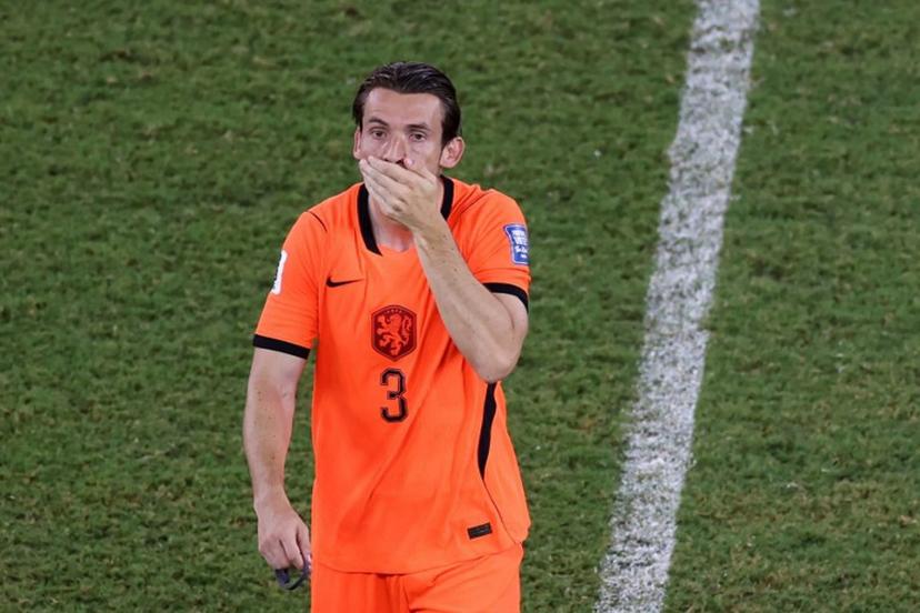 Netherlands' midfielder #03 Marten de Roon reacts after losing at the end of the 2026 World Cup round of 32 football match between the Netherlands and Morocco at the Monterrey Stadium in Guadalupe on June 29, 2026. Julio Cesar AGUILAR / AFP