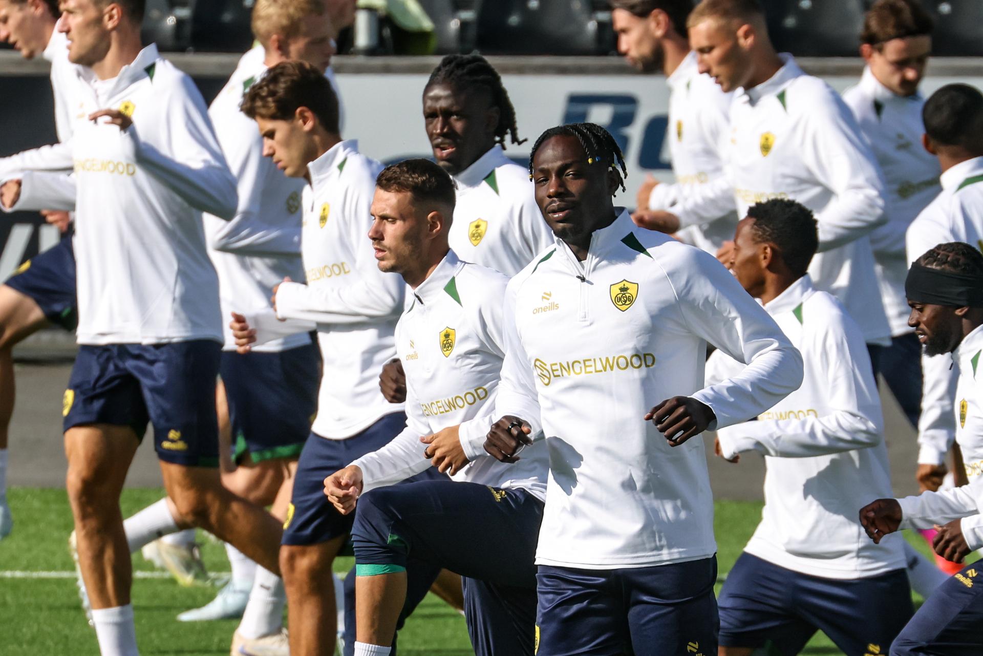 Union's Raul Florucz and Union's Promise David are pictured during a training session of Belgian soccer team Royale Union Saint-Gilloise in Bodo, Norway, on Monday 10 August 2026. The team prepares for tomorrow's match against Norwegian team FK Bodo/Glimt, the return leg in the third qualifying round for the UEFA Champions League tournament. BELGA PHOTO BRUNO FAHY