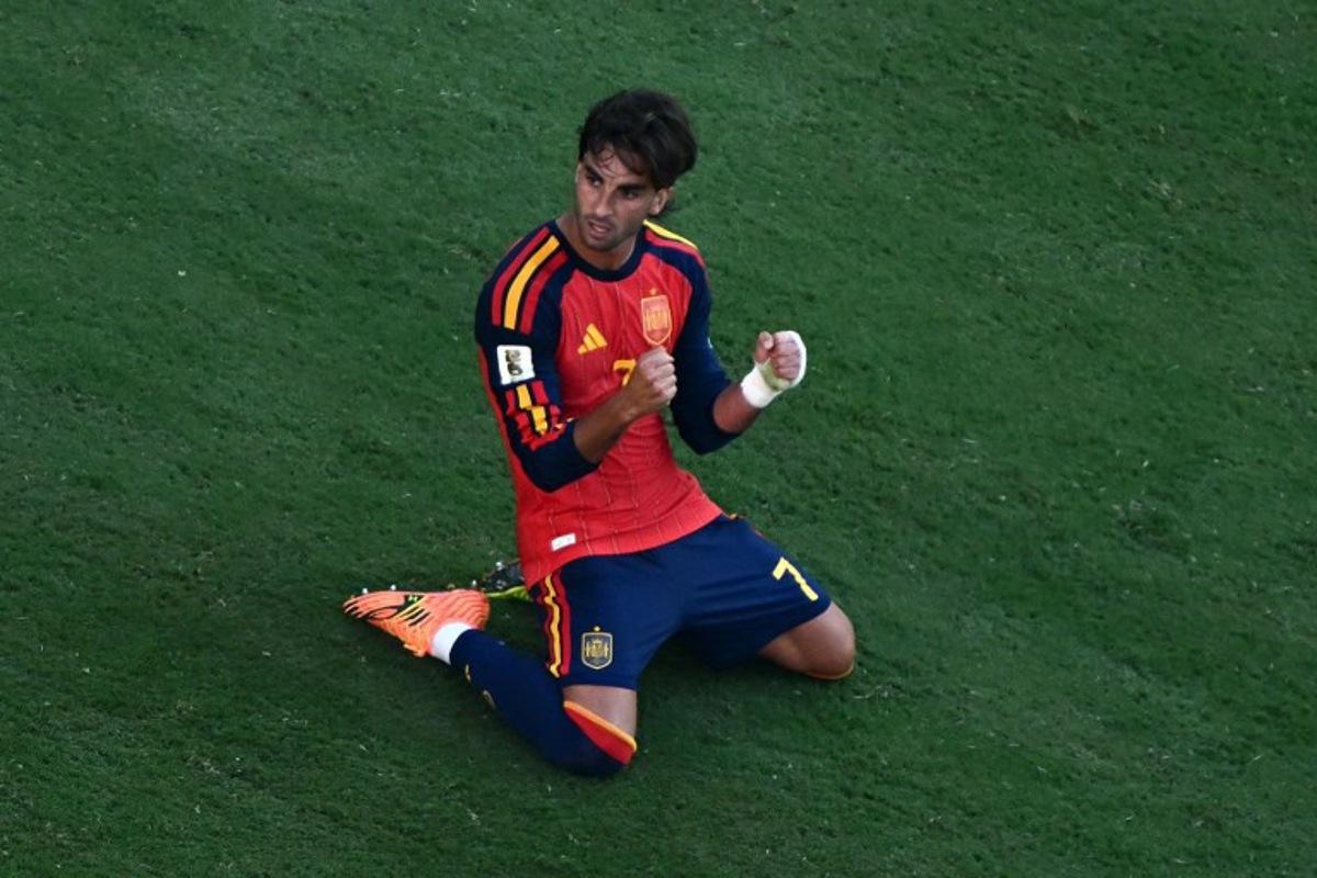 Spain's forward #07 Ferran Torres celebrates after Spain won the 2026 World Cup football tournament final match between Spain and Argentina at the New York/New Jersey Stadium in East Rutherford on July 19, 2026. Jewel SAMAD / AFP