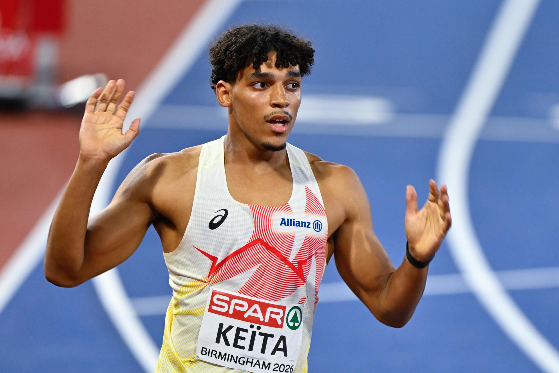 Belgian Dai Keita reacts after the 400m race of the men's decathlon competition on the third day of the European Athletics Championships (August 10-18) in Birmingham, United Kingdom, on Wednesday 12 August 2026. BELGA PHOTO ERIC LALMAND