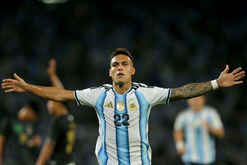 Argentina's forward #22 Lautaro Martinez celebrates after scoring his team's first goal during the international friendly football match between Argentina and Bolivia at Mario Alberto Kempes Stadium in Cordoba, Argentina, on September 30, 2026. Diego Lima / AFP