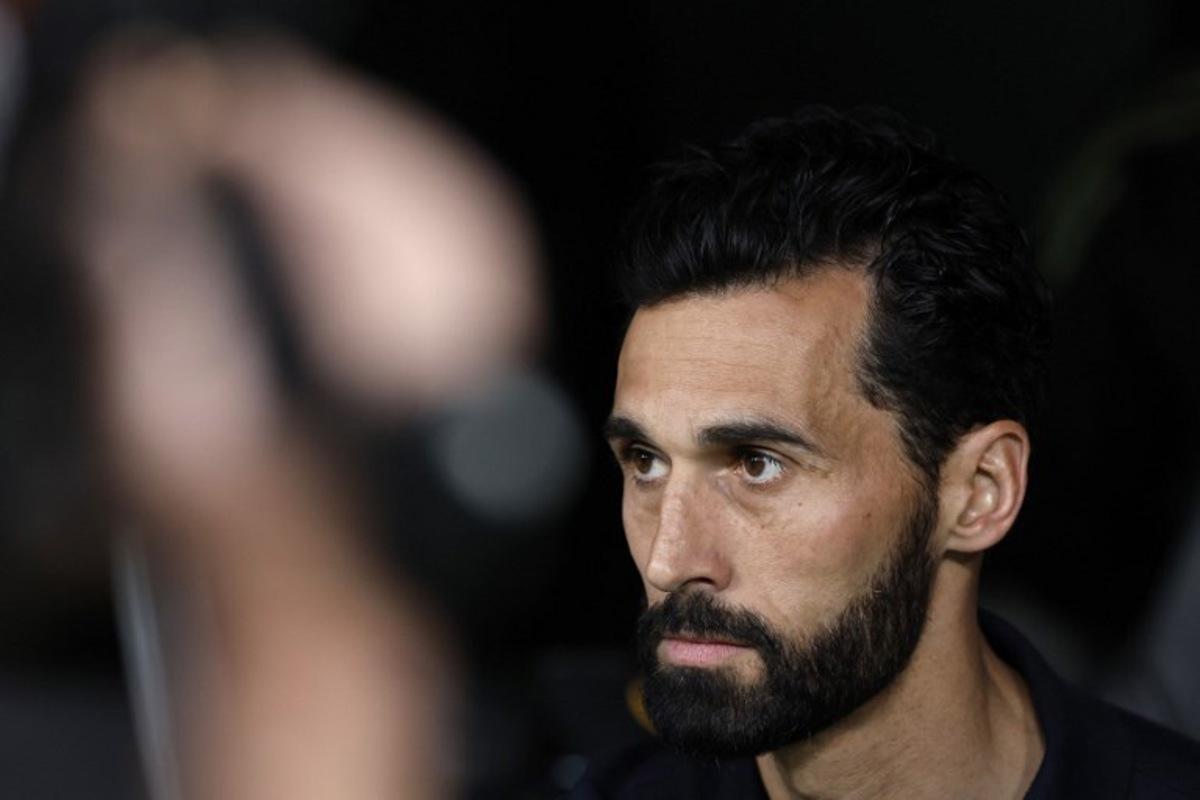 Real Madrid's Spanish coach Alvaro Arbeloa is pictured before the Spanish league football match between Real Madrid CF and Real Oviedo at Santiago Bernabeu Stadium in Madrid on May 14, 2026. Oscar DEL POZO / AFP