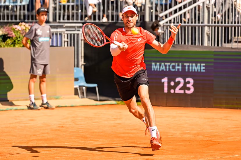 Belgian Sander Gille pictured in action during a tennis match between Austrian pair Miedler/Oberleitner and Belgian pair Gille/ Vliegen, the third rubber in the tie between Austria and Belgium, qualifiers for the Davis Cup tournament, on Saturday 19 September 2026 in Vienna, Austria. BELGA PHOTO DAVID PINTENS