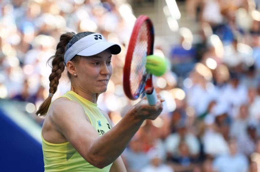 Kazakhstan's Elena Rybakina returns the ball to Japan's Naomi Osaka during the women's singles round of 16 tennis match on day nine of the US Open tennis tournament at the USTA Billie Jean King National Tennis Center in New York City on September 7, 2026. Leonardo MUNOZ / AFP
