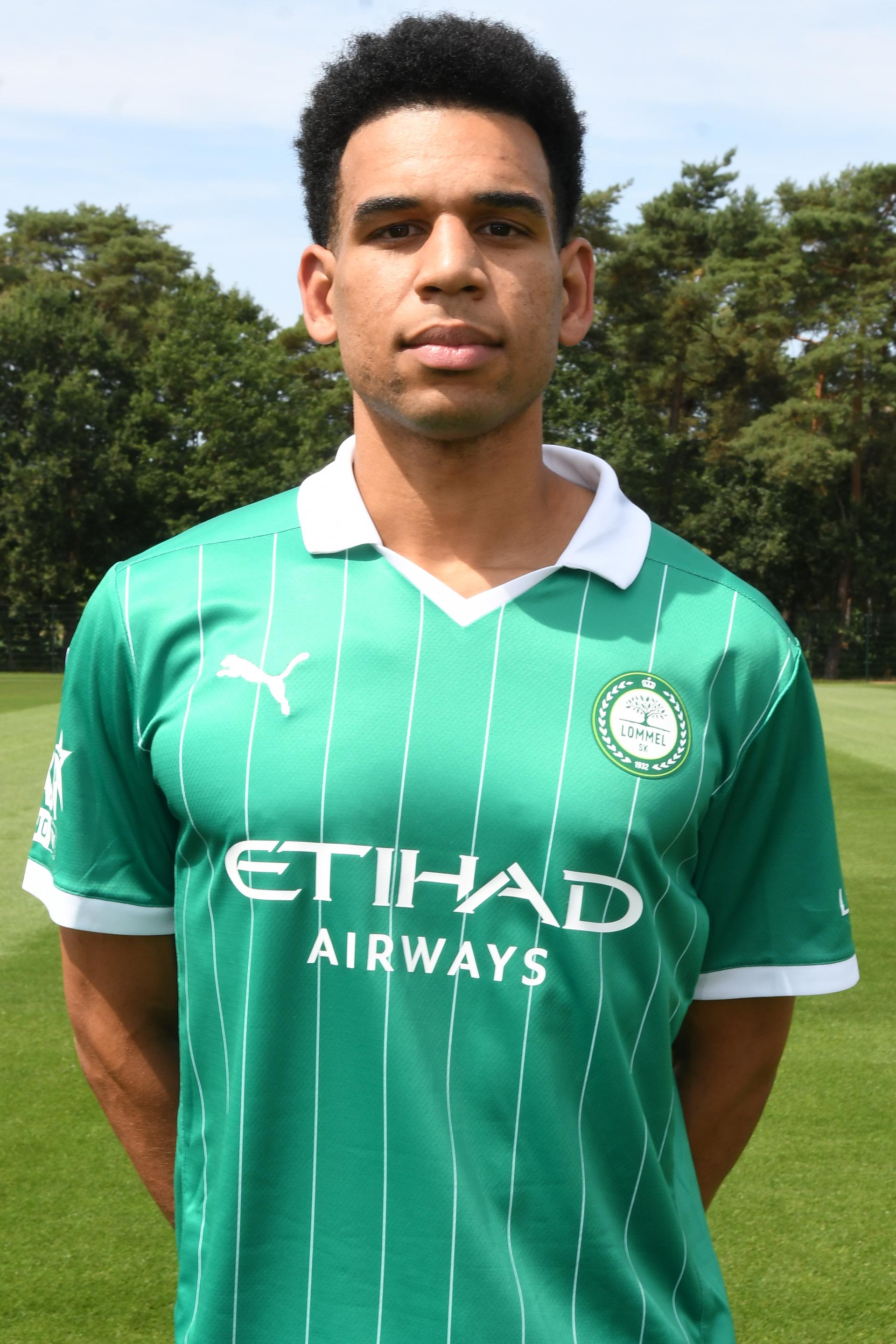 Lommel's Shawn Adewoye poses for a picture at the 2026-2027 season photoshoot of Belgian Jupiler Pro League team Lommel SK, Monday, August 3, 2026, in Lommel. BELGA PHOTO JILL DELSAUX