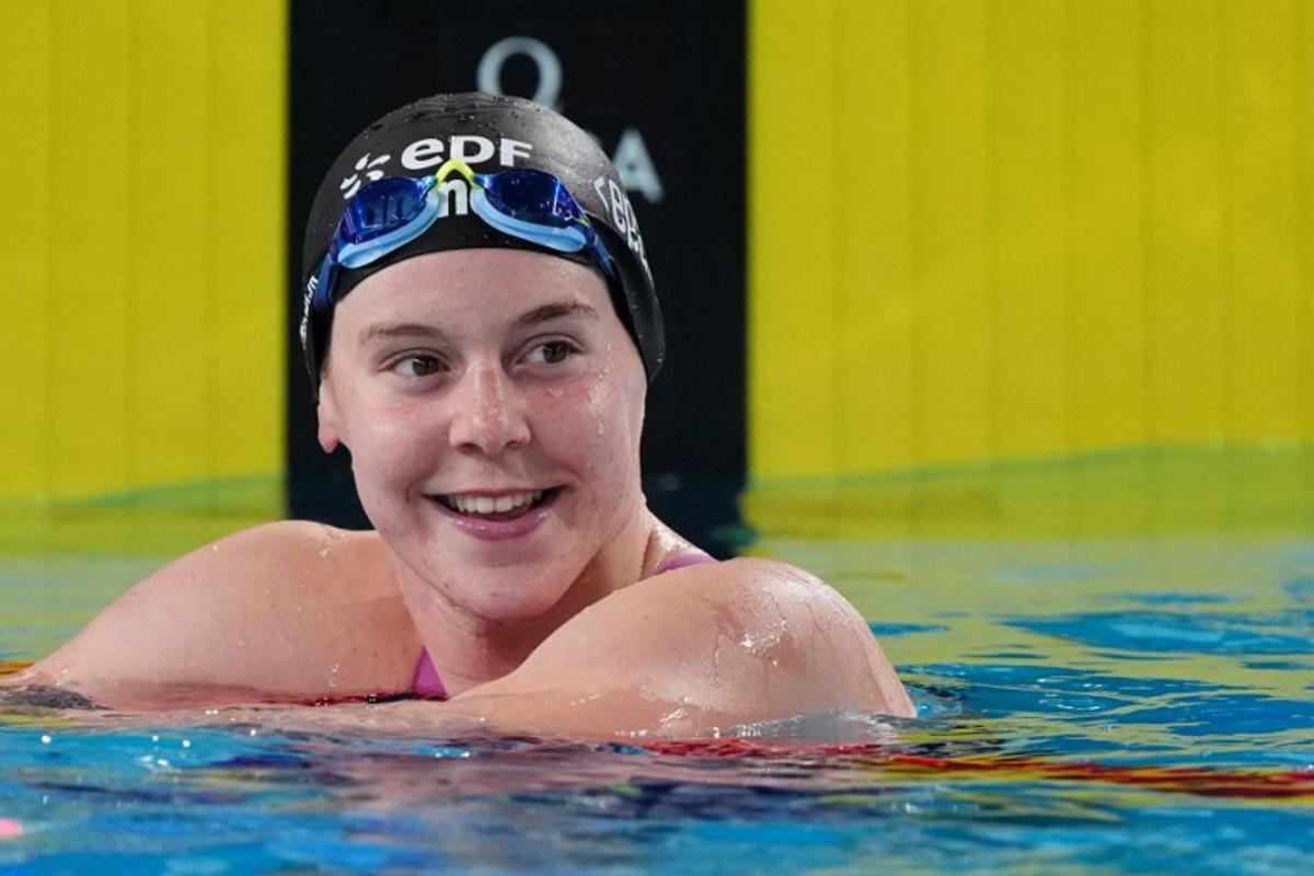 Belgium's Roos Vanotterdijk reacts after winning a semi-final of the women's 100m butterfly swimming event during the LEN European Aquatics Championships at the Olympic Aquatic Centre in Saint-Denis, northern suburbs of Paris, on August 13, 2026. Dimitar DILKOFF / AFP