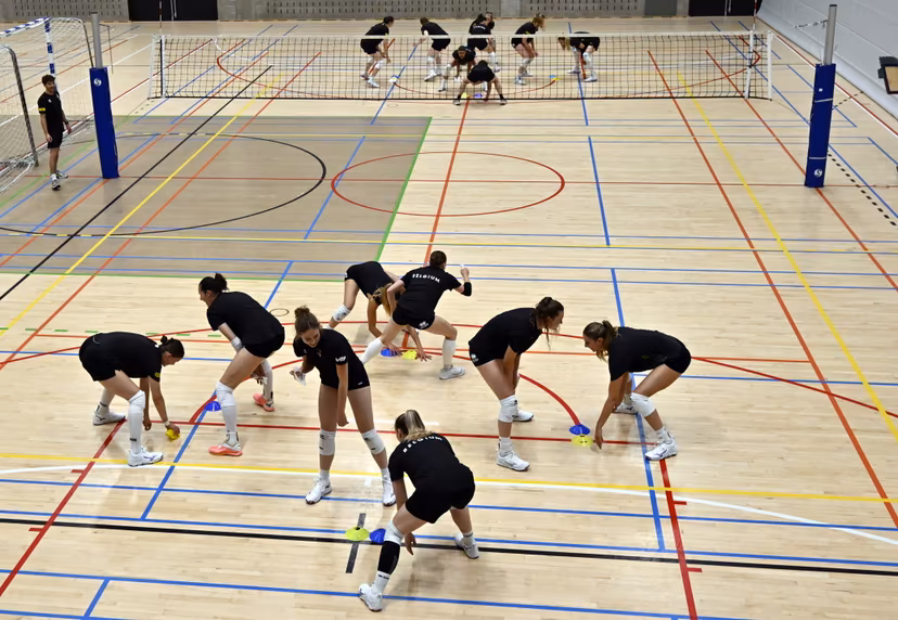 a training session of Belgian national women's volleyball team the Yellow Tigers, Wednesday 28 May 2025 in Leuven. The team is preparing for the upcoming Nations League. BELGA PHOTO ERIC LALMAND