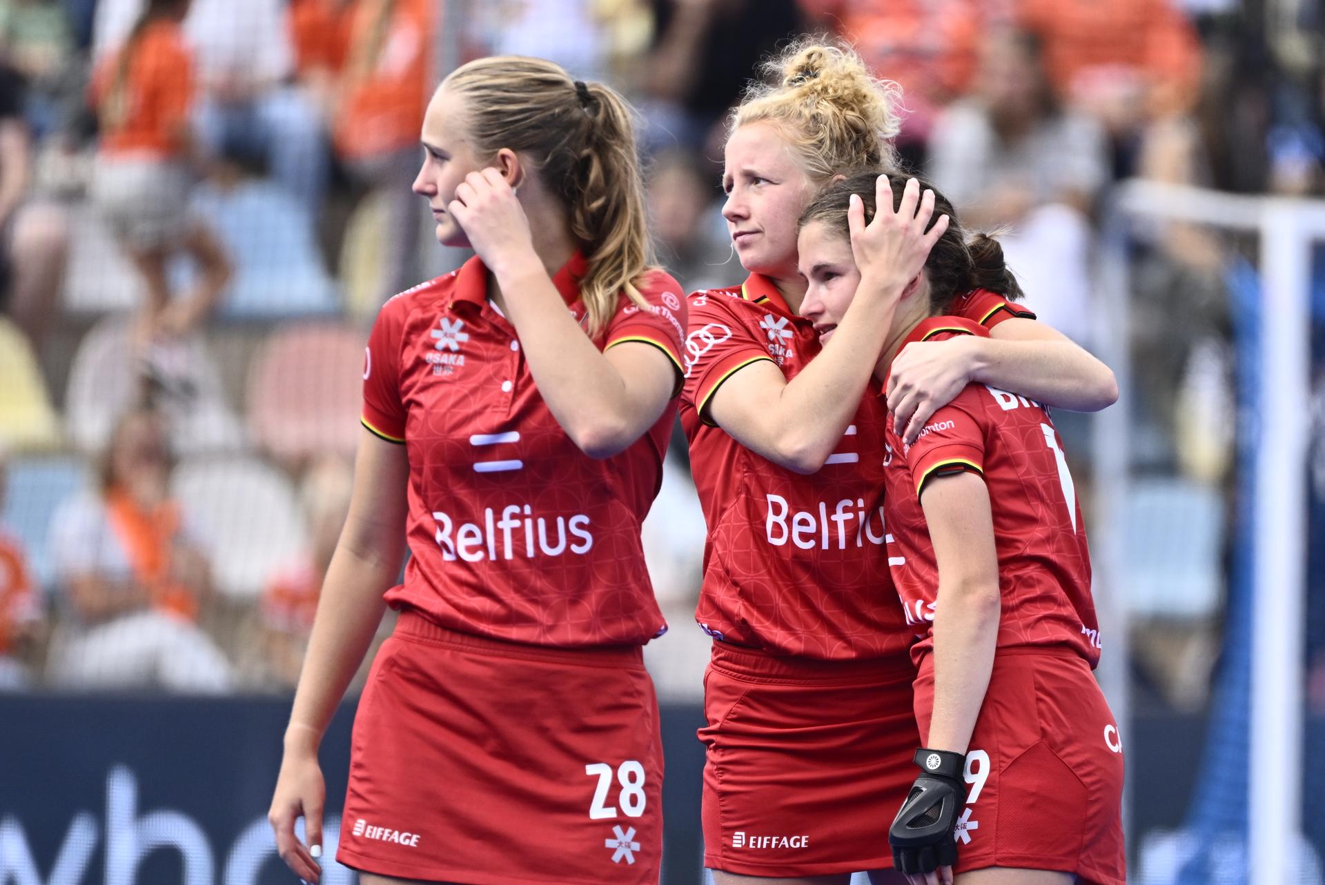 The Red Panthers pictured during a hockey game between Spain and the Belgian national team Red Panthers, the 'small final' to decide on the bronze medal of the 2025 women's European championships, Sunday 17 August 2025 in Monchengladbach, Germany. BELGA PHOTO ERIC LALMAND