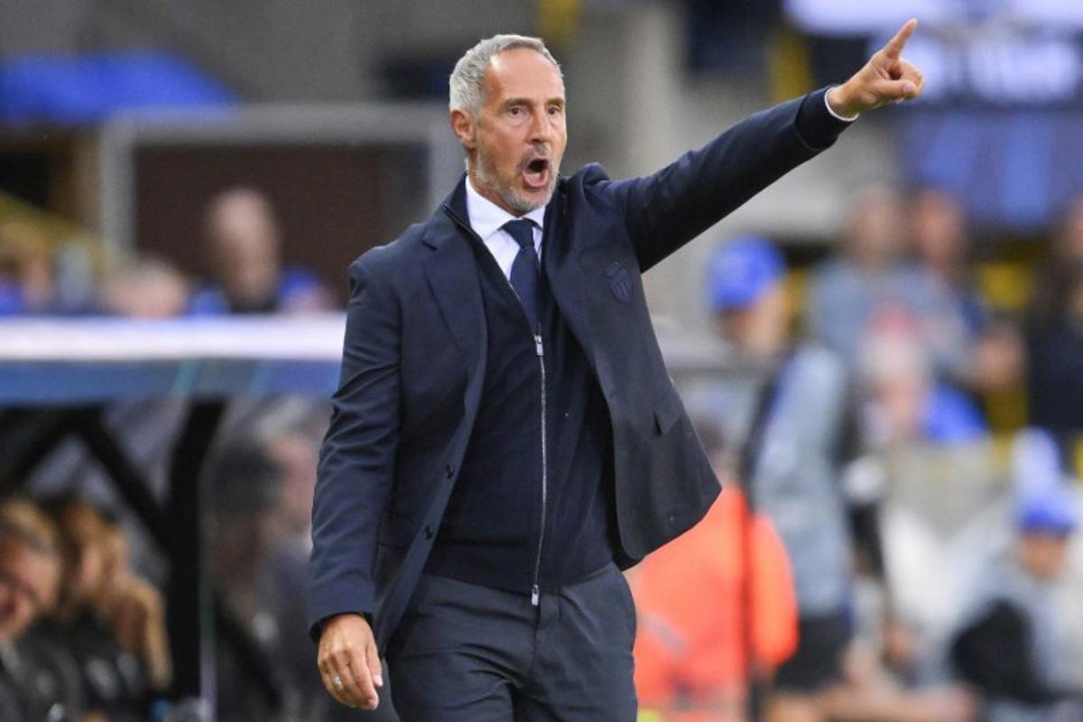 Monaco's Austrian head coach Adi Hutter gestures during the UEFA Champions League first round day 1 football match between Club Brugge and AS Monaco at Jan Breydelstadion stadium, in Bruges, on September 18, 2025. JOHN THYS / AFP
