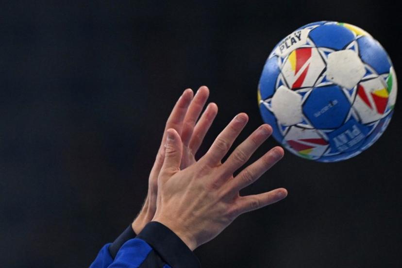 The official ball is seen prior to the start of the men's EURO 2024 EHF Handball European Championship match Group E Sweden v The Netherlands in Mannheim, western Germany on January 15, 2024. Kirill KUDRYAVTSEV / AFP