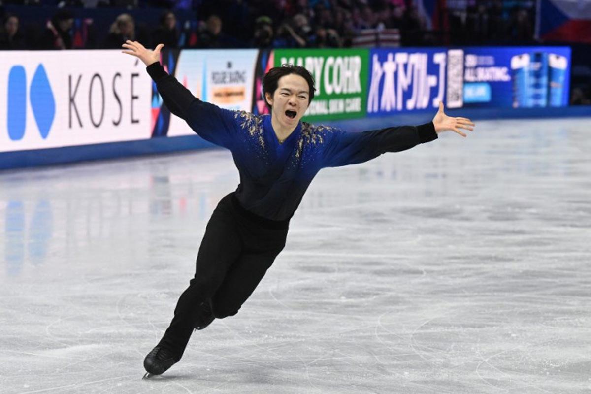 Japan's Yuma Kagiyama performs during the men's free skating program of the 2026 ISU Figure Skating World Championships in Prague, Czech Republic on March 28, 2026. Michal Cizek / AFP