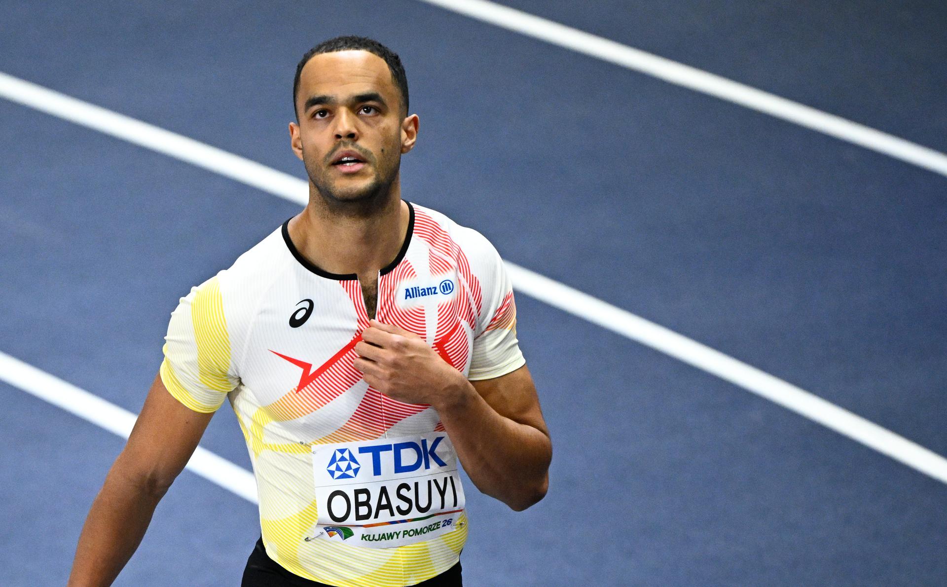 Belgian Michael Obasuyi pictured after the men's 60m hurdles, at and the second day of the World Athletics Indoor Championship in Torun, Poland on Saturday 21 March 2026. The championships take place from 20 to 22 March. BELGA PHOTO JASPER JACOBS