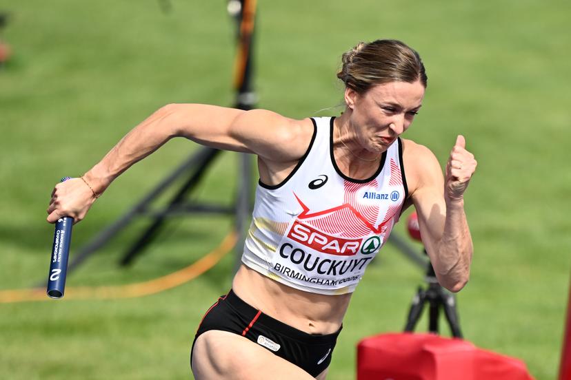 Belgian Paulien Couckuyt pictured in action during the women's 4x400m relay on the fifth day of the European Athletics Championships (August 10-18) in Birmingham, United Kingdom, on Friday 14 August 2026. BELGA PHOTO ERIC LALMAND