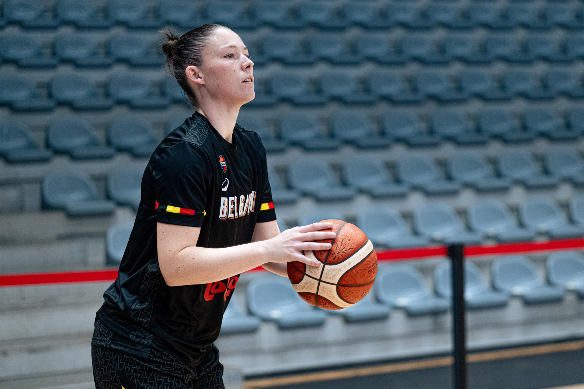 Belgium's Ine Joris pictured ahead of a friendly basketball match between Belgian national women's team the Belgian Cats and Italy, in Kortrijk on Saturday 15 August 2026. The Cats are preparing the world cup in Germany in September. BELGA PHOTO EMILE WINDAL