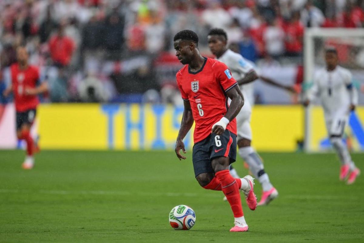 England's defender #06 Marc Guehi controls the ball during the 2026 World Cup Group L football match between Panama and England at the New York/New Jersey Stadium in East Rutherford on June 27, 2026. ANGELA WEISS / AFP
