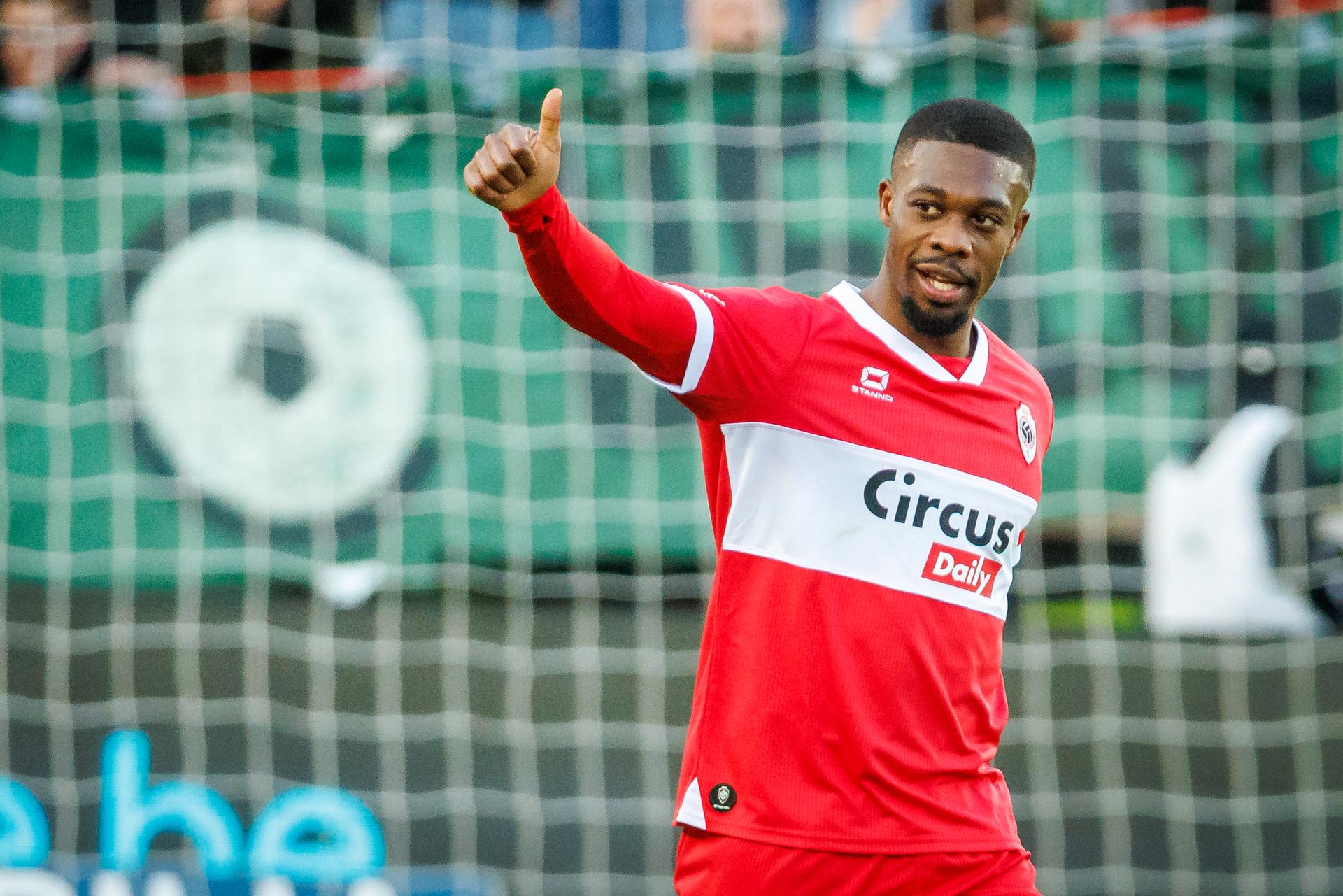 Antwerp's Christopher Scott celebrates after scoring during a soccer match between Cercle Brugge and Royal Antwerp FC, Saturday 31 January 2026 in Brugge, on day 23 of the 2025-2026 'Jupiler Pro League' first division of the Belgian championship. BELGA PHOTO KURT DESPLENTER