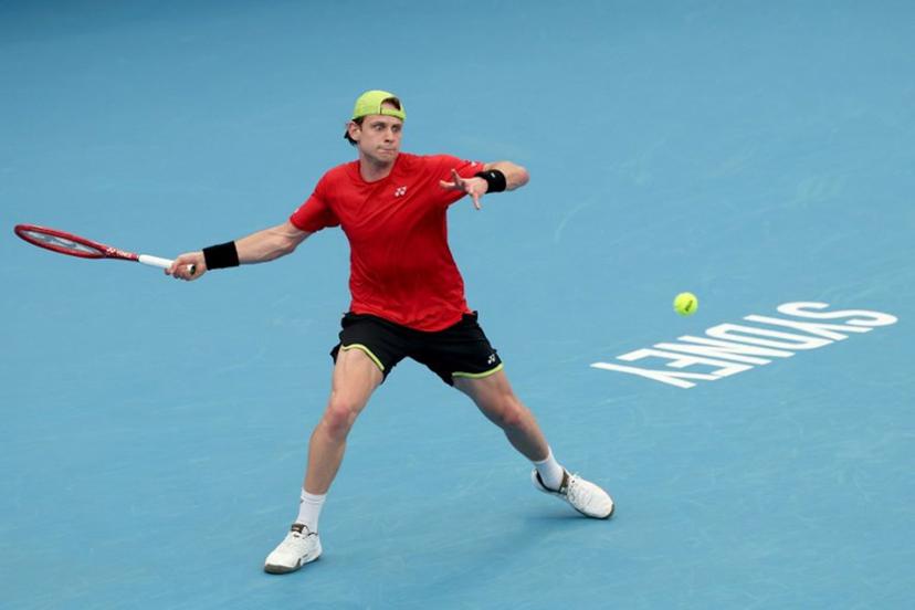 Belgium's Zizou Bergs hits a return to Switzerland's Stan Wawrinka during their men's singles semi-final match at the United Cup tennis tournament in Sydney on January 10, 2026. DAVID GRAY / AFP