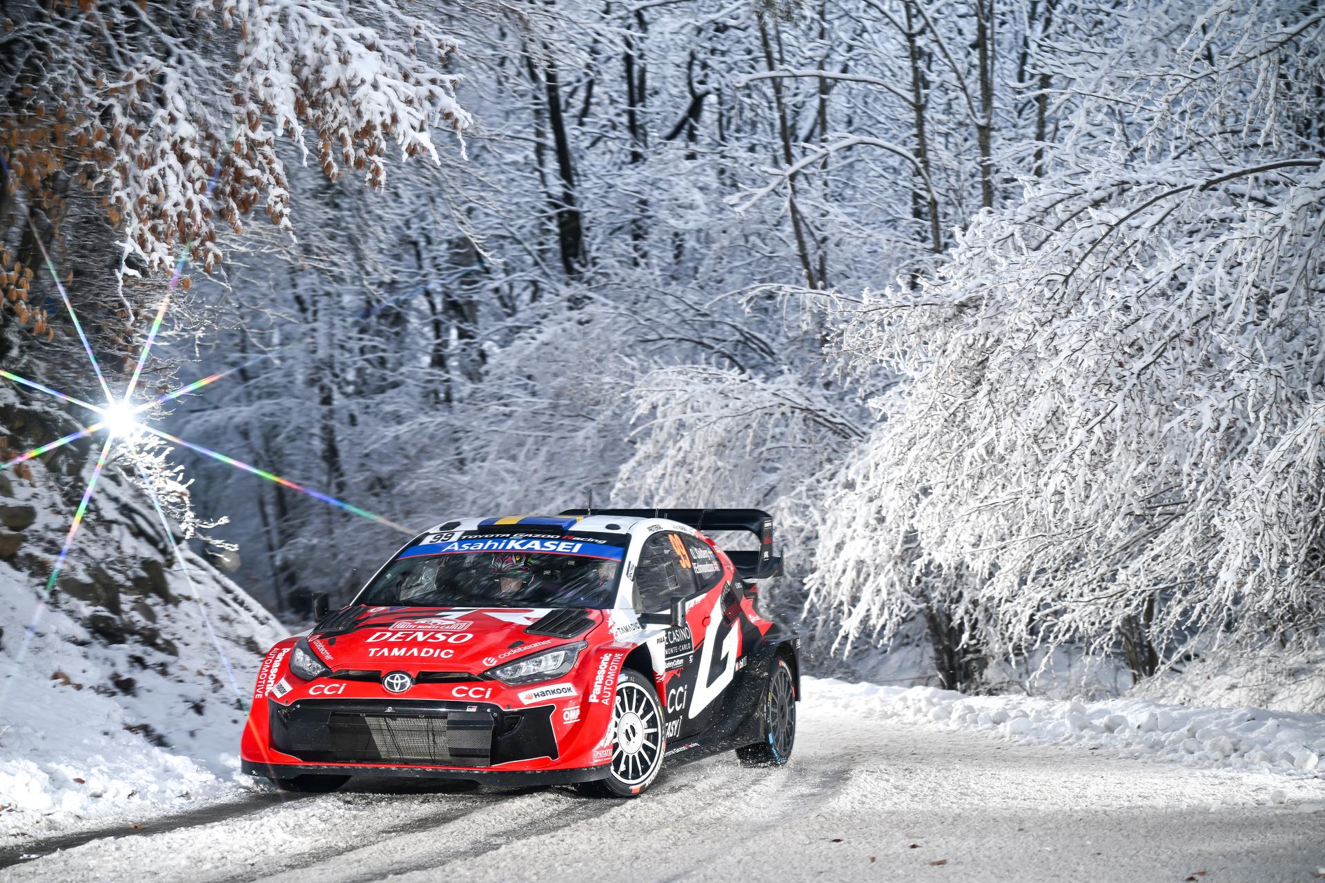 ATTENTION EDITORS - HAND OUT PICTURES - EDITORIAL USE ONLY - MANDATORY CREDIT: 'Toyota Gazoo Racing' Hand out picture released by Eric Dupain shows Oliver Solberg and Elliott Edmondson during stage 3 of the Monte-Carlo rally race in France, on Saturday 24 January 2026. *** Belga and Belga Editorial Board decline all responsibility regarding the content of this picture. *** PHOTO HAND OUT - TOYOTA GAZOO RACING