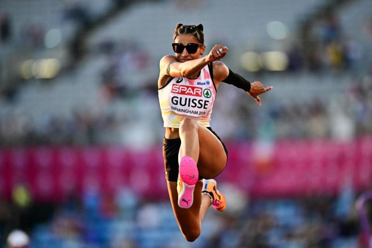 Belgium's Saliyya Guisse competes in the women's triple jump qualifier during the European Athletics Championships at Alexander Stadium in Birmingham on August 10, 2026. Ben STANSALL / AFP