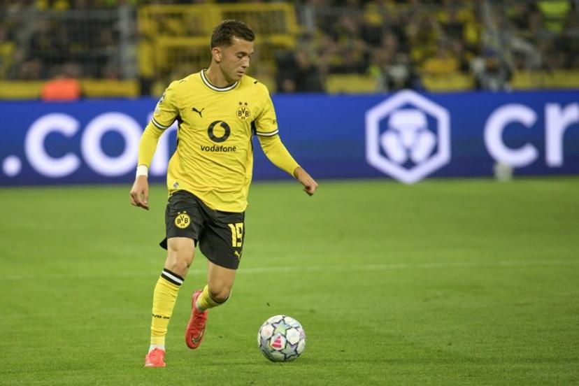 Borussia Dortmund's Greek midfielder #19 Konstantinos Karetsas plays the ball during the UEFA Champions League - League phase, Matchday 1 - football match between BVB Borussia Dortmund and Villarreal CF in Dortmund, western Germany, on September 8, 2026. Sascha Schuermann / AFP