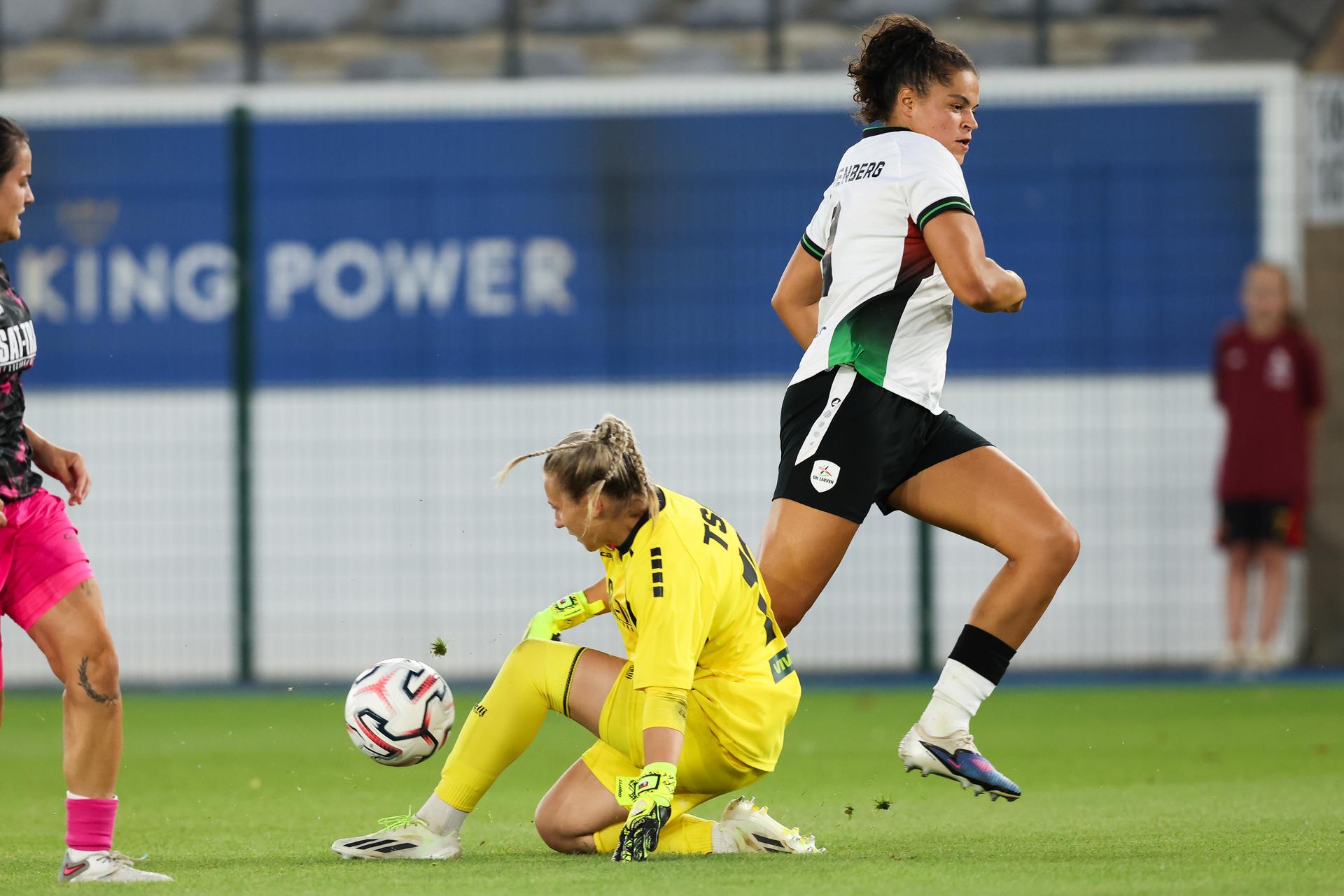 TSC Backa Topola's Ninoslava Stefanovic and OHL Women's Jada Conijnenberg fight for the ball during a game between Oud-Heverlee Leuven Women and Serbian club TSC Backa Topola, Wednesday 5th of August 2026, in Leuven, a second round qualification game in the UEFA Women's Champions League. BELGA PHOTO BRUNO FAHY