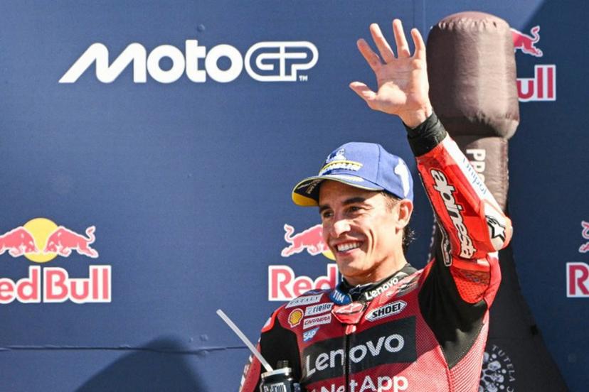Ducati Lenovo Team's Spanish rider Marc Marquez celebrates his victory at the end of the San Marino Moto GP Grand Prix at the Misano World Circuit Marco Simoncelli, in Misano Adriatico, northern Italy on September 13, 2026. Andreas SOLARO / AFP