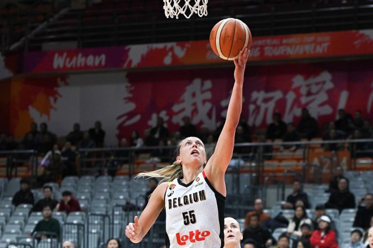 Belgium´s Julie Allemand does a layup during the FIBA Women's Basketball World Cup 2026 qualifying tournament game between Belgium and Czech Republic in Wuhan, in China's central Hubei province on March 17, 2026. CN-STR / AFP