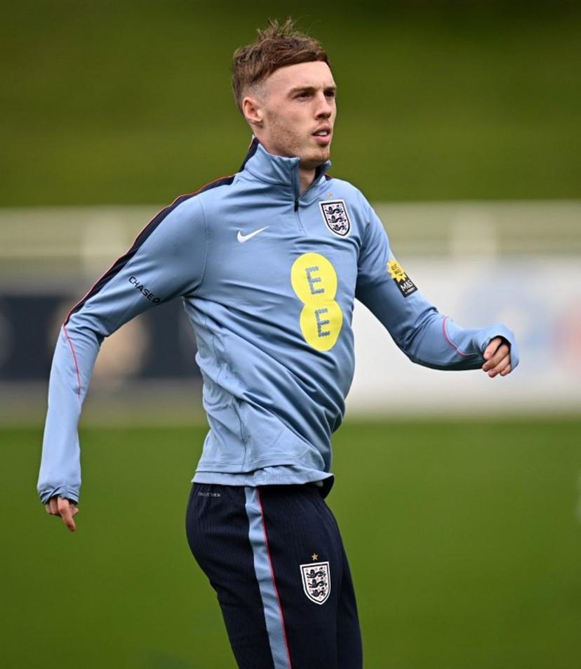 England's midfielder Cole Palmer takes part in a training session at St George's Park in Burton-upon-Trent, central England, on March 24, 2025, ahead of their international friendly football matches against Uruguay and Japan. Paul ELLIS / AFP