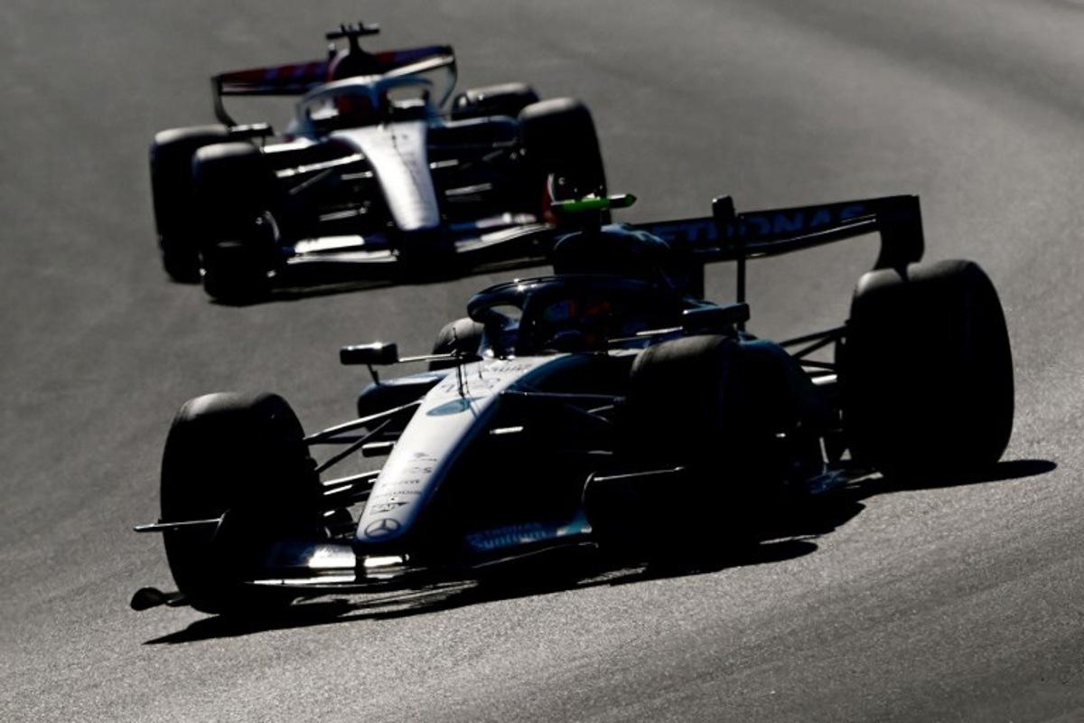 Mercedes' Italian driver Kimi Antonelli (Front) and Mercedes' British driver George Russell drive during the second practice session of the Italian Formula One Grand Prix at the Autodromo Nazionale Monza circuit in Monza, northern Italy on September 4, 2026. Marco BERTORELLO / AFP