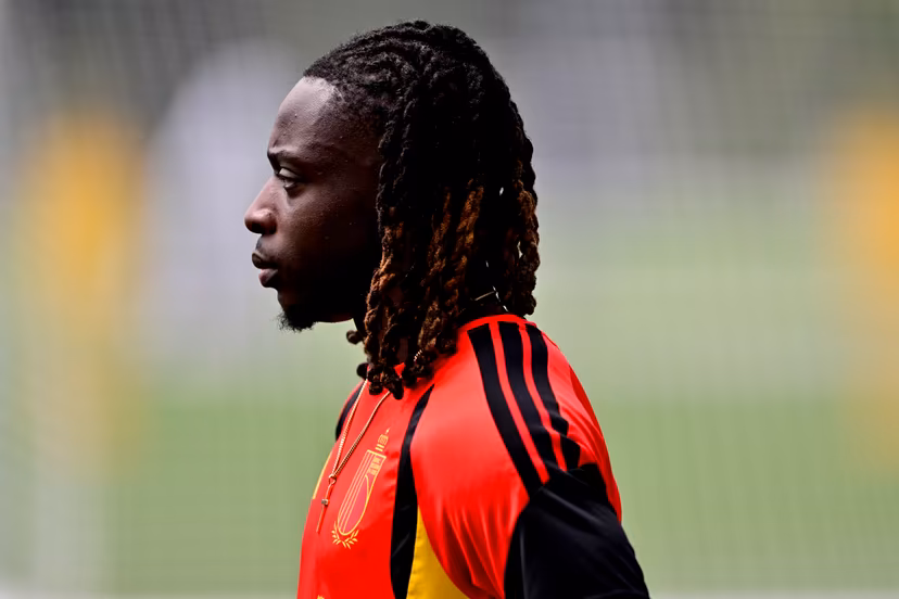 Belgium's Jeremy Doku pictured during a training session of Belgian national soccer team Red Devils in their base camp, home of the Seattle Sounders, Renton, Seattle, USA, on Friday 19 June 2026. The Red Devils prepare for their next game in the group stage of the 2026 FIFA World Cup. BELGA PHOTO DIRK WAEM