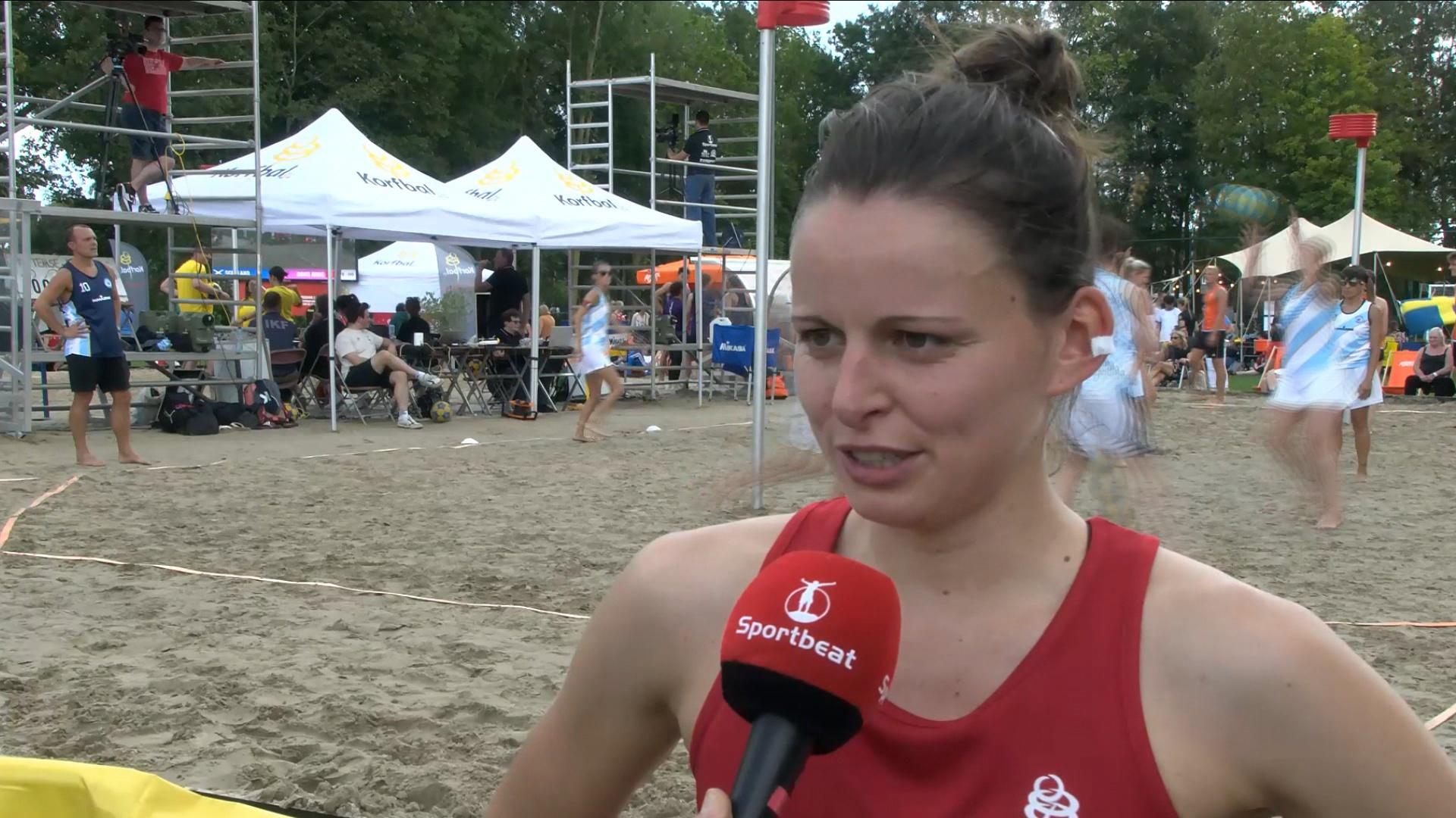 Reactie Maite De Winter  Scorpions op speeldag 1 WK Beach Korfbal 2024
