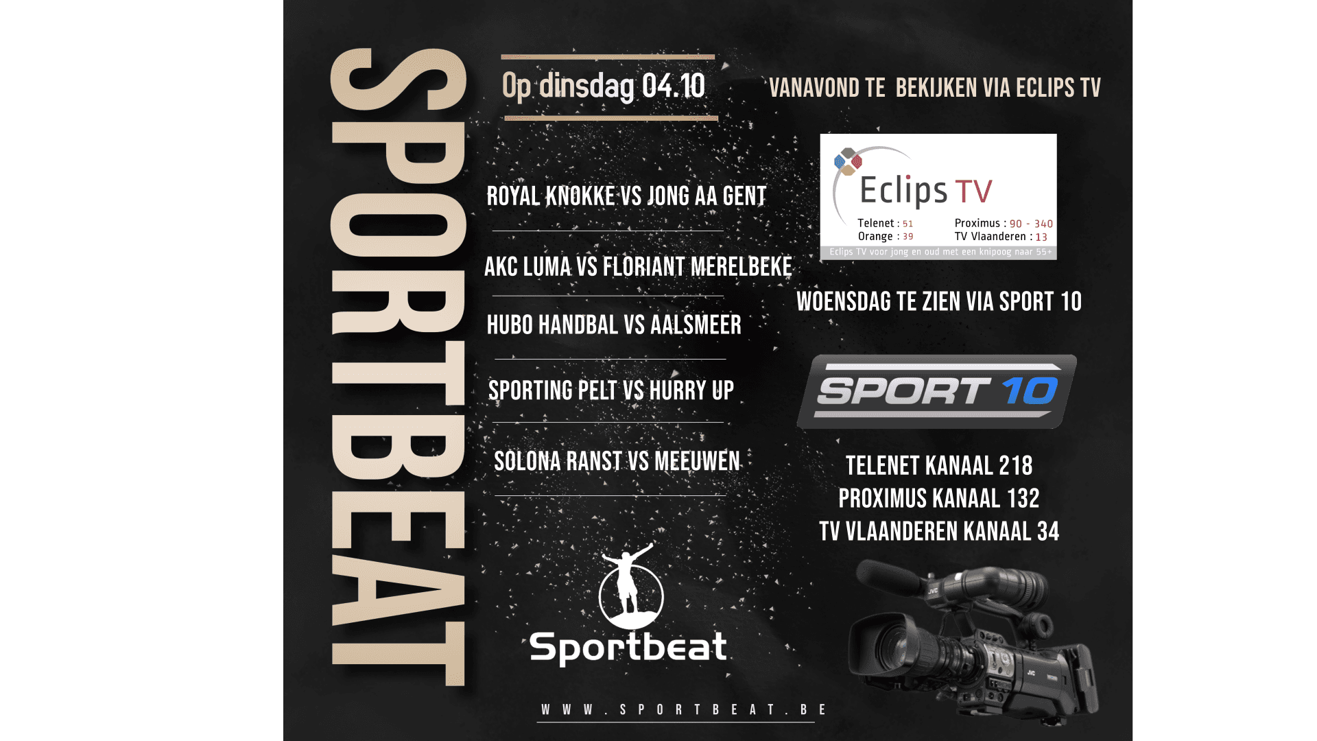 Vanavond in Sportbeat op Dinsdag.