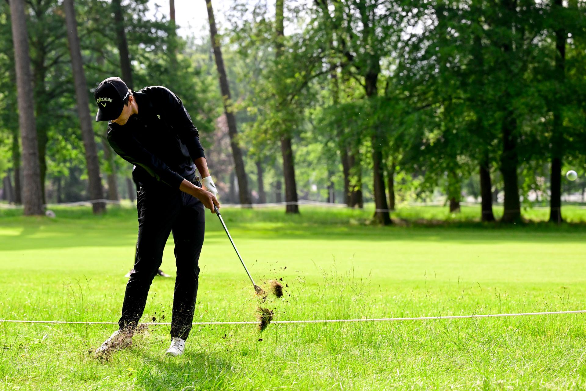 Belgian Matthis Besard pictured during the first round (1/4) at the 2024 Soudal Open DP World Tour golf tournament, in Schilde, Thursday 23 May 2024. The 2024 Soudal Open takes place from 23 to 26 May at the Rinkven Golf Club in Schilde. BELGA PHOTO DIRK WAEM