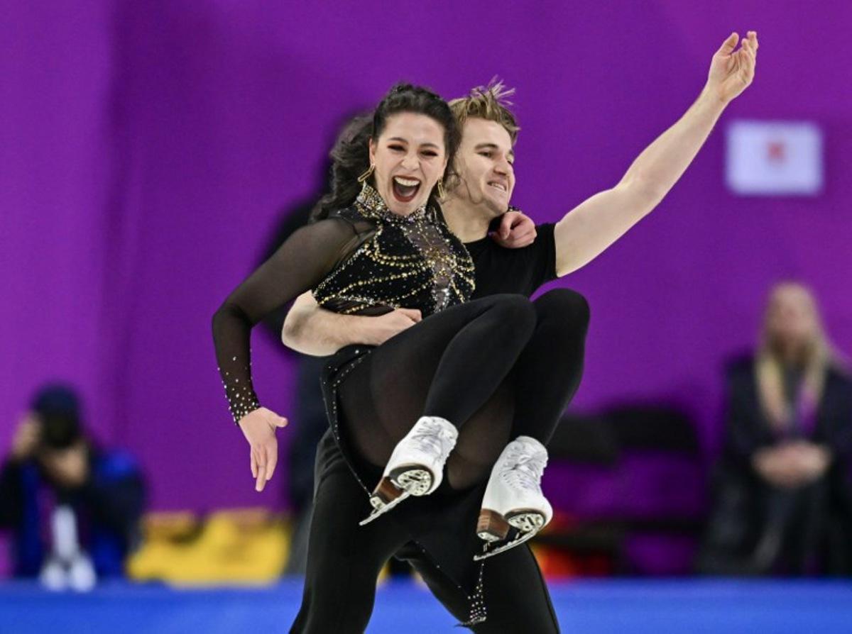 Belgium's Olivia Josephine Shilling and Leo Baeten perform during the Ice Dance Rhythm Dance event of the ISU European Figure Skating Championship 2024 in the Zalgiris Arena in Kaunas, Lithuania, on January 12, 2024. Daniel MIHAILESCU / AFP