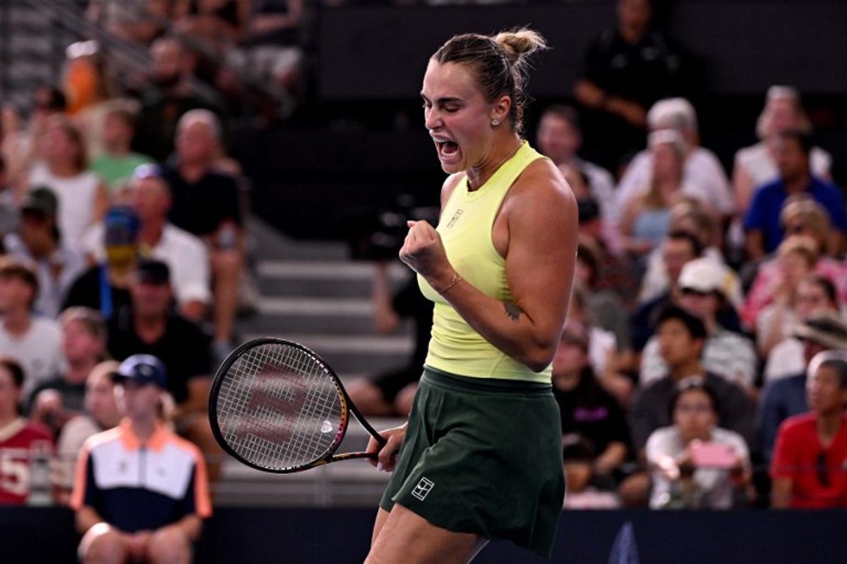 Aryna Sabalenka of Belarus reacts during the women's singles final against Marta Kostyuk of Ukraine at the Brisbane International tennis tournament in Brisbane on January 11, 2026. William WEST / AFP
