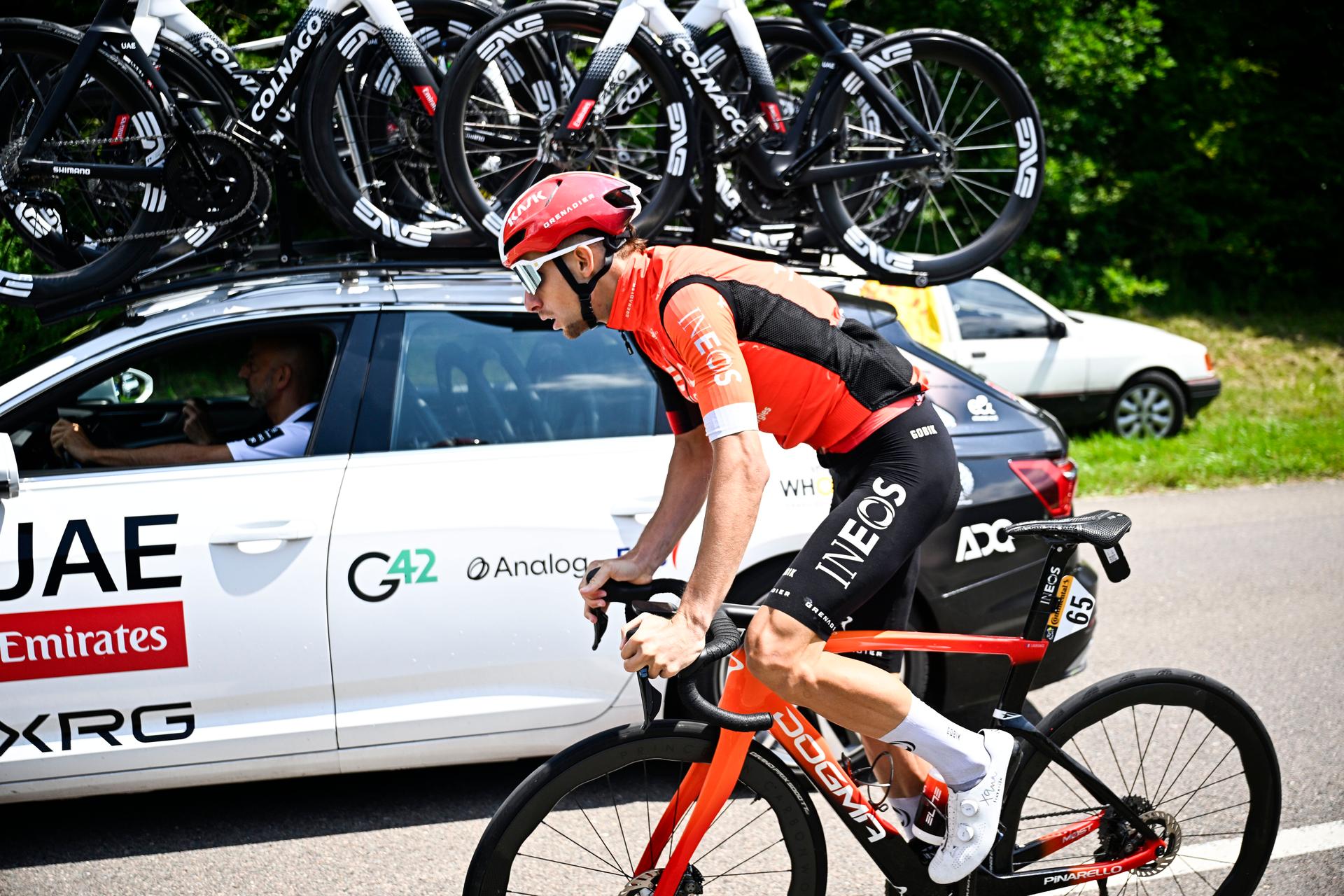 French Axel Laurance of INEOS Grenadiers pictured in action during stage 20 of the 2025 Tour de France cycling race, from Nantua to Montpellier (185km), on Saturday 26 July 2025 in France. The 112th edition of the Tour de France starts on Saturday 5 July in Lille, France, and will finish in Paris, France on the 27th of July. BELGA PHOTO JASPER JACOBS
