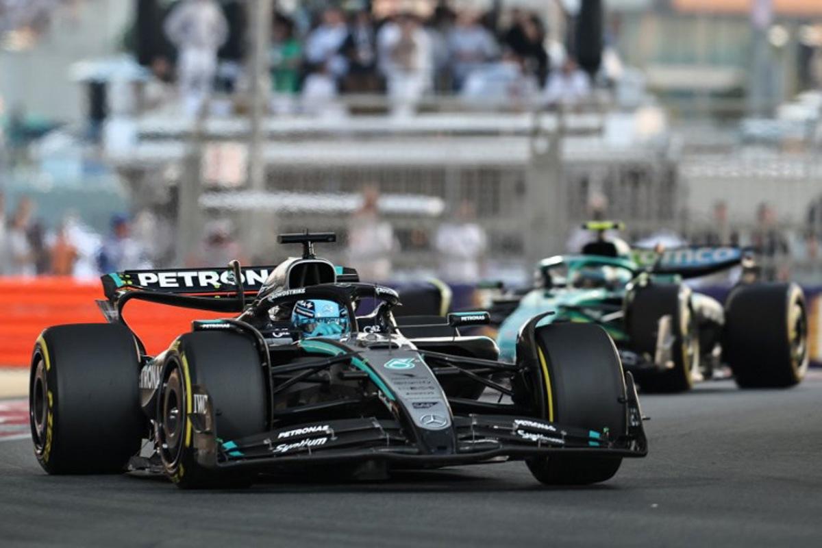 Mercedes' British driver George Russel competes during the Abu Dhabi Formula One Grand Prix at the Yas Marina Circuit in Abu Dhabi on December 7, 2025. Fadel SENNA / AFP
