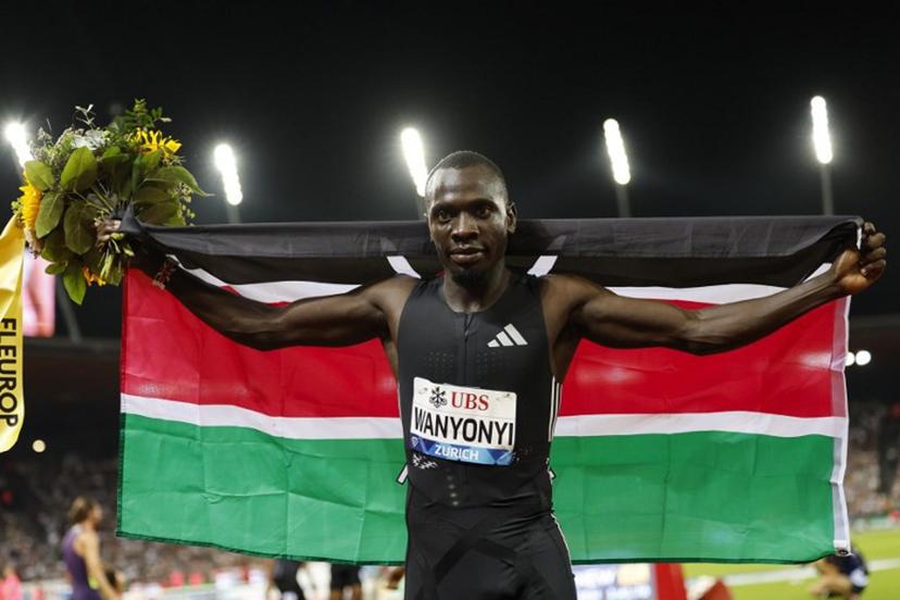 Winner Kenya's Emmanuel Wanyonyi celebrates after competing in the men's 800m during the IAAF Diamond League athletics meeting, at the Letzigrund Stadium, in Zurich on August 27, 2026. Stefan Wermuth / AFP