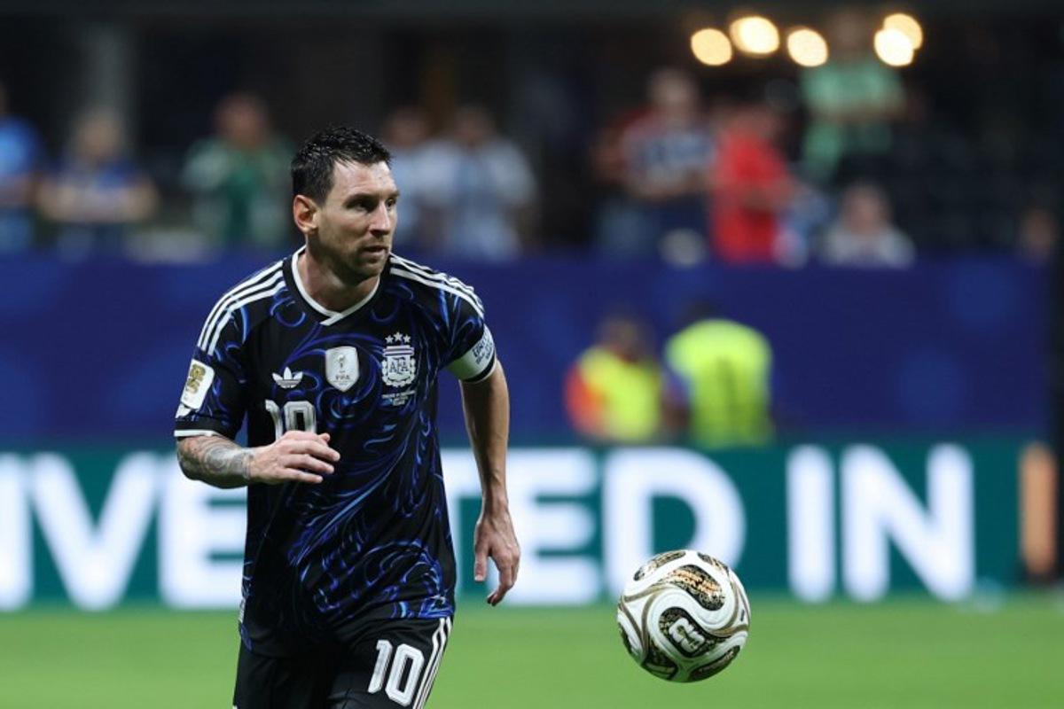 Argentina's forward #10 Lionel Messi controls the ball during the 2026 World Cup football tournament semi-final match between England and Argentina at the Atlanta Stadium in Atlanta on July 15, 2026. Thomas COEX / AFP