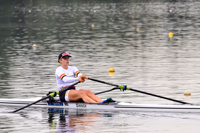 Belgian athlete Mazarine Guilbert pictured during a training session ahead of a press conference organized by the 'Vlaamse Roeiliga' Flemish rowing federation, Tuesday 09 September 2025 in Willebroek, to present the athletes and new coaching staff that will take part to the World Championships in Shanghai (September 21-28). BELGA PHOTO DIRK WAEM