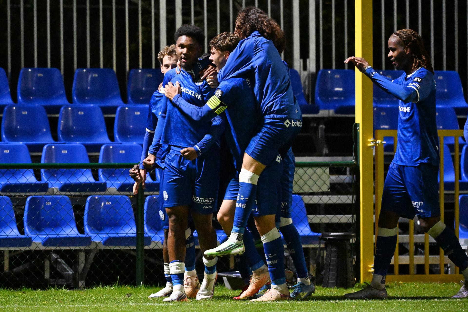 Jong Gent's Jemiah Umolu celebrate after scoring the 3-2 goal during a soccer match between Jong KAA Gent and FCV Rfc Seraing, Sunday 11 October 2026 in Gent, on day 7 of the 2026-2027 'Challenger Pro League' second highest division of the Belgian championship. BELGA PHOTO MAARTEN STRAETEMANS