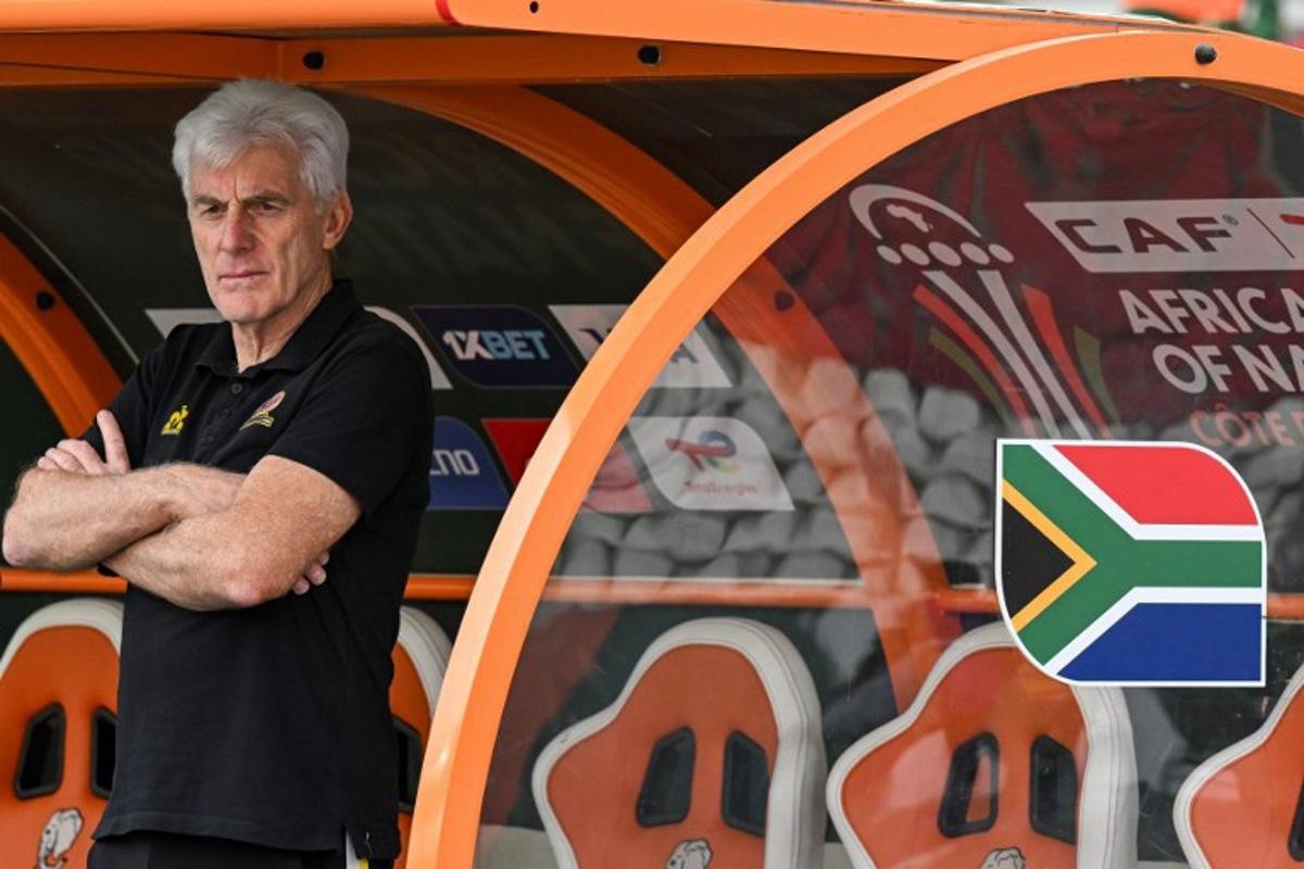 South Africa's head coach Hugo Broos looks on ahead of the Africa Cup of Nations (CAN) 2024 semi-final football match between Nigeria and South Africa at the Stade de la Paix in Bouake on February 7, 2024. Issouf SANOGO / AFP