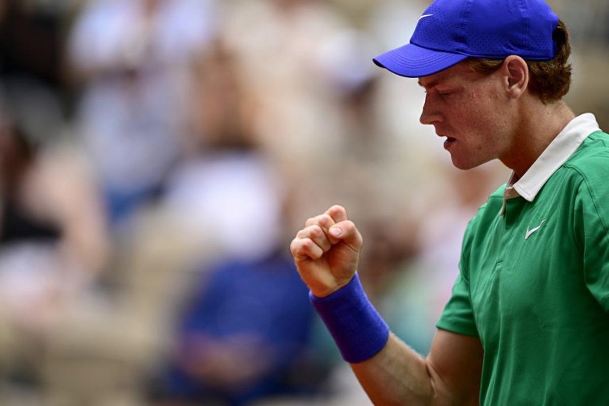 Italy's Jannik Sinner reacts after a point during his men's singles match against Czech Republic's Jiri Lehecka on day 7 of the French Open tennis tournament on Court Philippe-Chatrier at the Roland-Garros Complex in Paris on May 31, 2025. JULIEN DE ROSA / AFP
