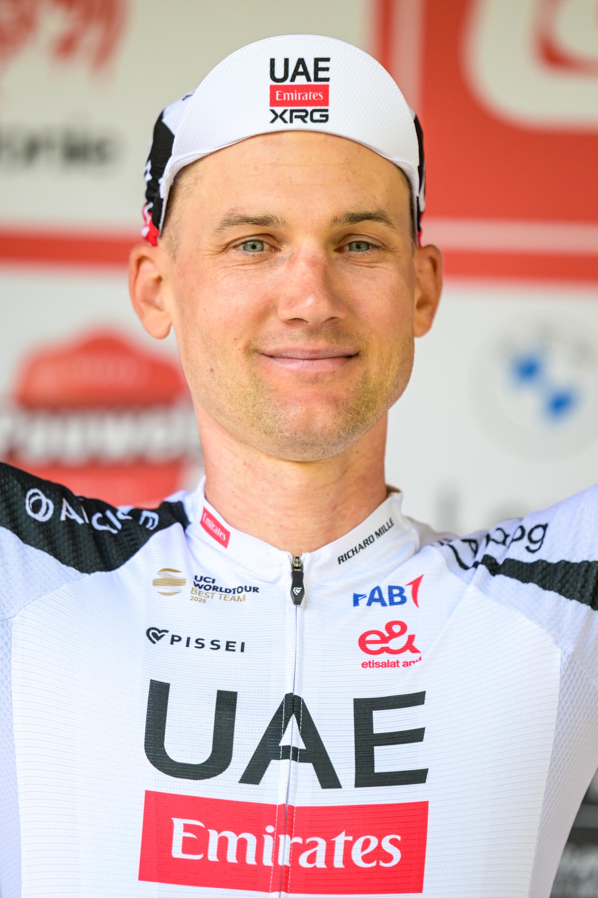 Belgian Tim Wellens of UAE Team Emirates-XRG pictured on the podium after the one day cycling race Grand Prix de Wallonie 2026 (196,8 km), in Namur, on Wednesday 16 September 2026. BELGA PHOTO DAVID PINTENS