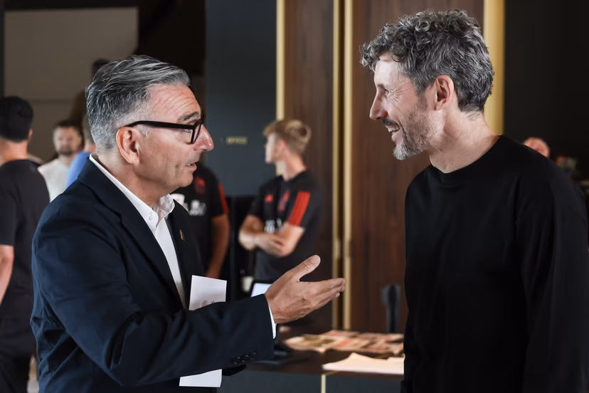 Belgium's spokesman David Steegen and Belgium's head coach Mark van Bommel are pictured during a press conference of Belgian national soccer team Red Devils to present their new head coach , on Friday 7 August 2026, at the RBFA headquarters in Tubize. BELGA PHOTO BRUNO FAHY