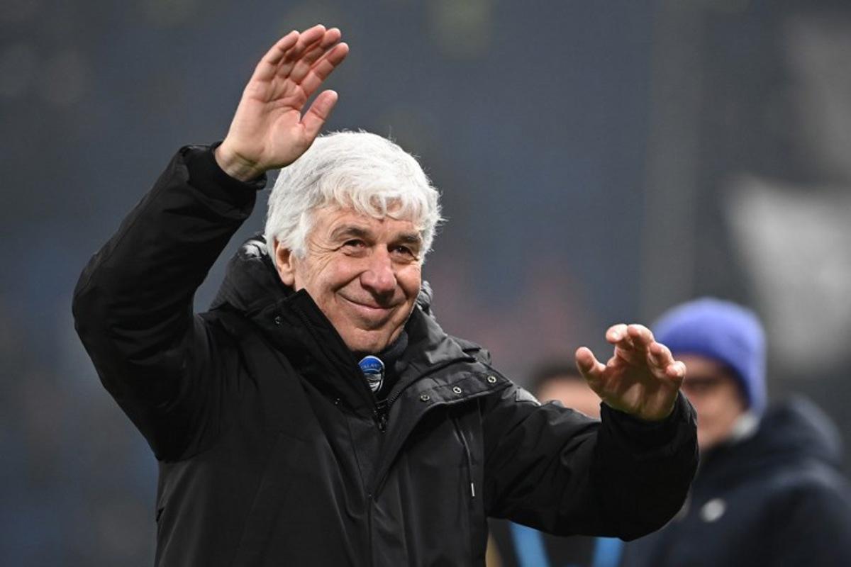 Atalanta's Italian coach Gian Piero Gasperini celebrates after winning the UEFA Champions League football match between Atalanta and Sturm Graz at the Gewiss Stadium in Bergamo, on January 21, 2025. Isabella BONOTTO / AFP