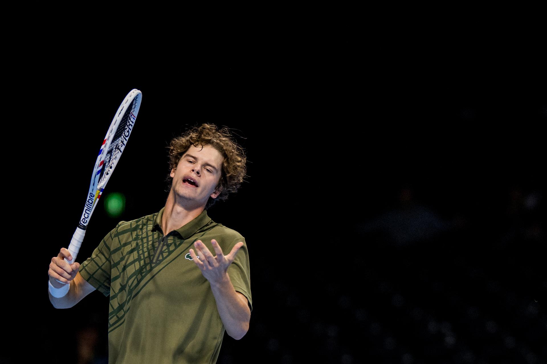 Belgian Alexander Blockx pictured in action during the European Open ATP tennis tournament in Brussels, on Monday 13 October 2025. This year's edition of the tournament is taking place from 12 to 19 October 2025. BELGA PHOTO JASPER JACOBS